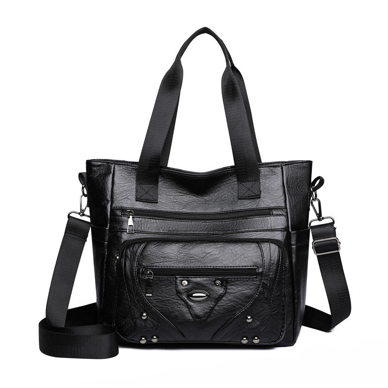.Large Capacity Soft Leather Washed Leisure Commute Shoulder Bag - PryTheory