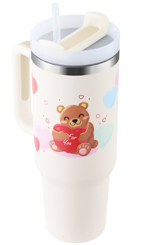 40 Oz Tumbler With Handle Straw Insulated, Stainless Steel Spill Proof Vacuum Coffee Cup Tumbler With Lid Tapered Mug Gifts For Valentine Lover Suitable For Car Gym Office Travel - PryTheory