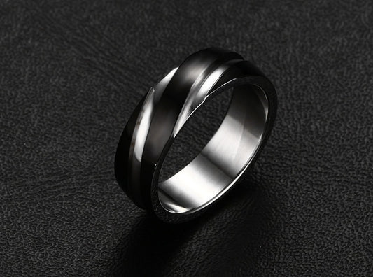 Black Titanium Steel Twill Men's Ring. - PryTheory