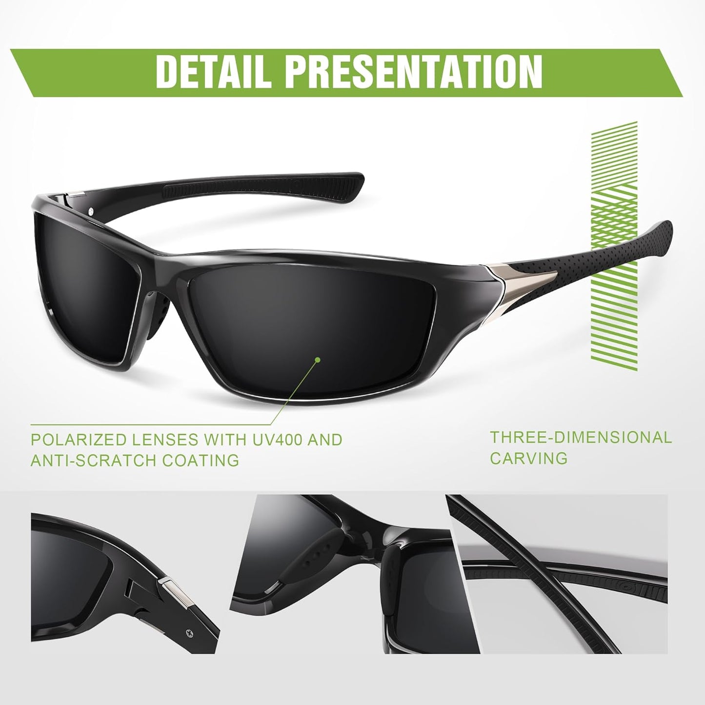 Polarized Sports Sunglasses UV400 Protection (3pk)
