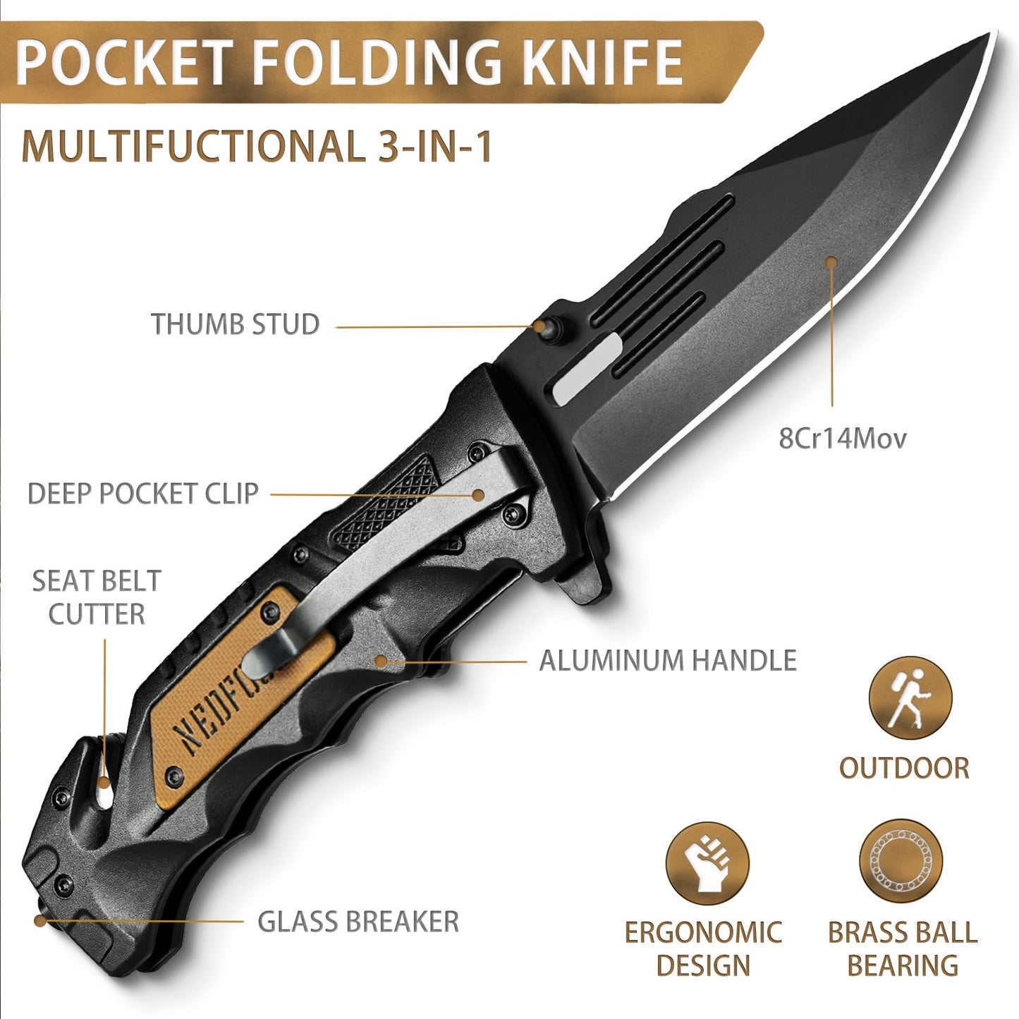 NedFoss Folding Knife DA75, 3 in 1