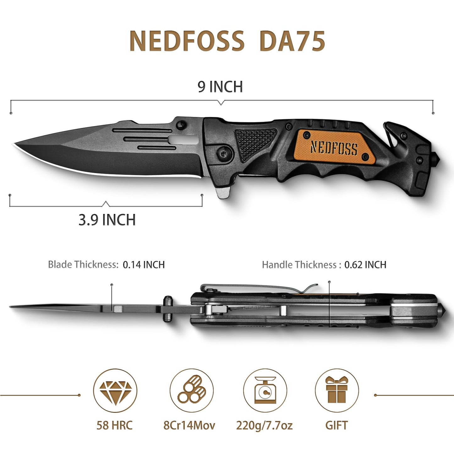 NedFoss Folding Knife DA75, 3 in 1