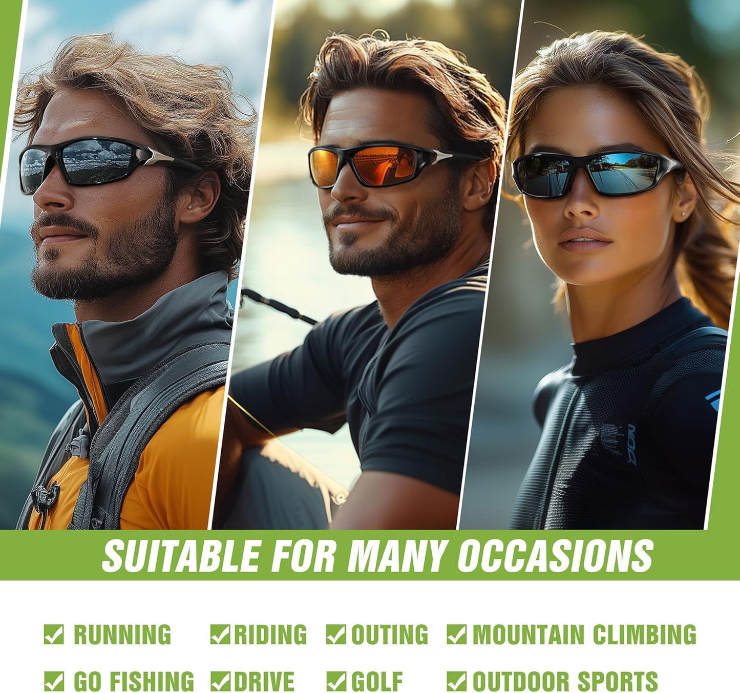 Polarized Sports Sunglasses UV400 Protection (3pk)