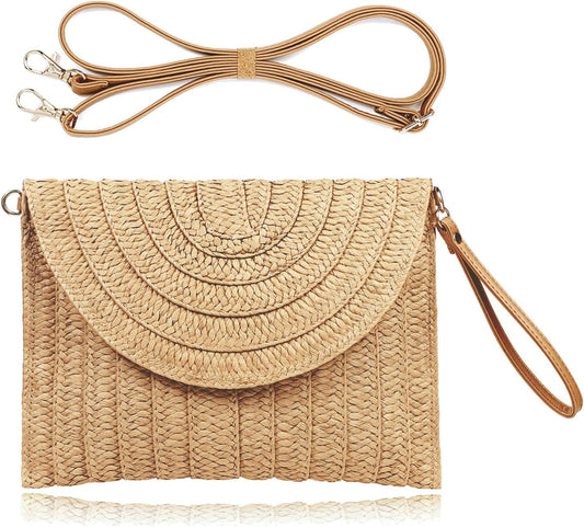 COOKOOKY Straw Clutch Handbag Summer Beach Straw Purse for Women woven Envelope Bag - PryTheory