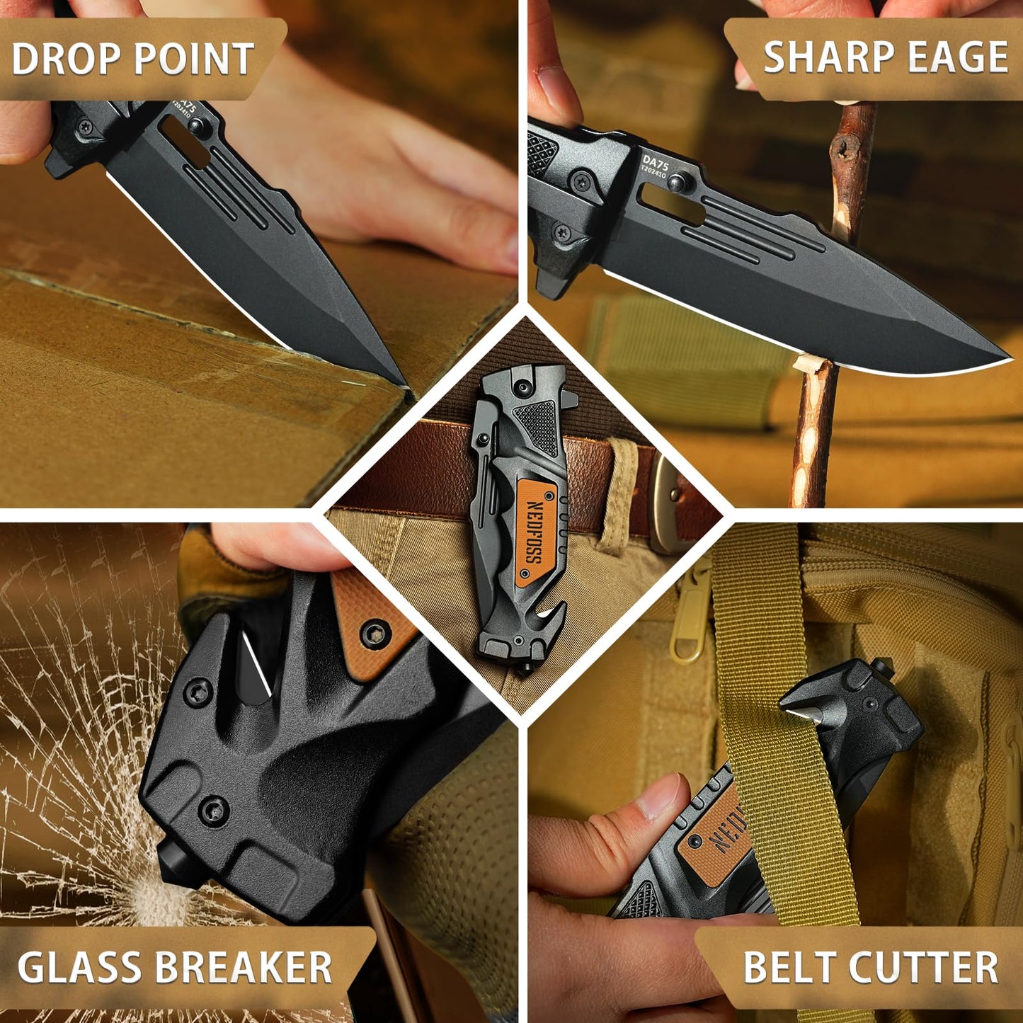 NedFoss Folding Knife DA75, 3 in 1