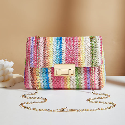 .Women's Cross-body Bag Straw Lock Simple Small Square Bag - PryTheory