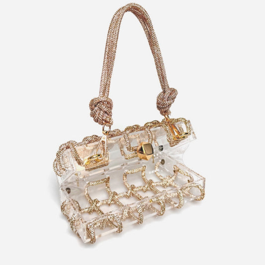 .French Sweet Shiny Rhinestone Banquet Small Square Bag - PryTheory